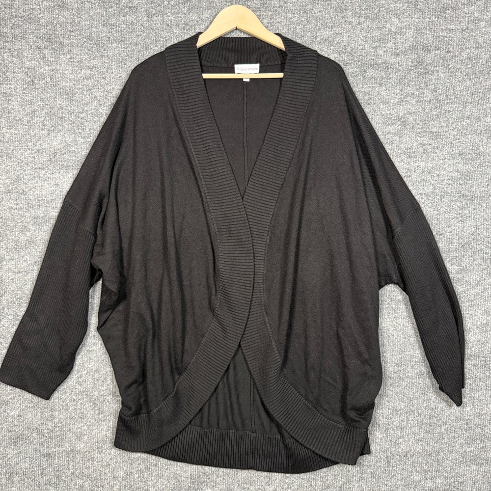 by Stacy London Plus Size 1X Cardigan Black Draped Cocoon Nylon Blend Open Front